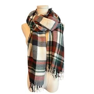J Crew Plaid Scarf Wrap Red Green Tartan Holiday Preppy Academia Heritage  22x60
